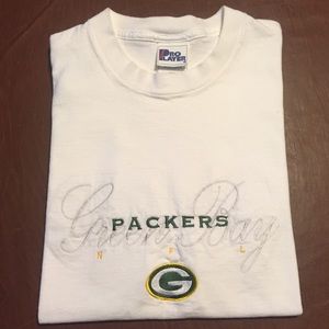 Vtg 90s Packers Spellout Graphic Tee L
